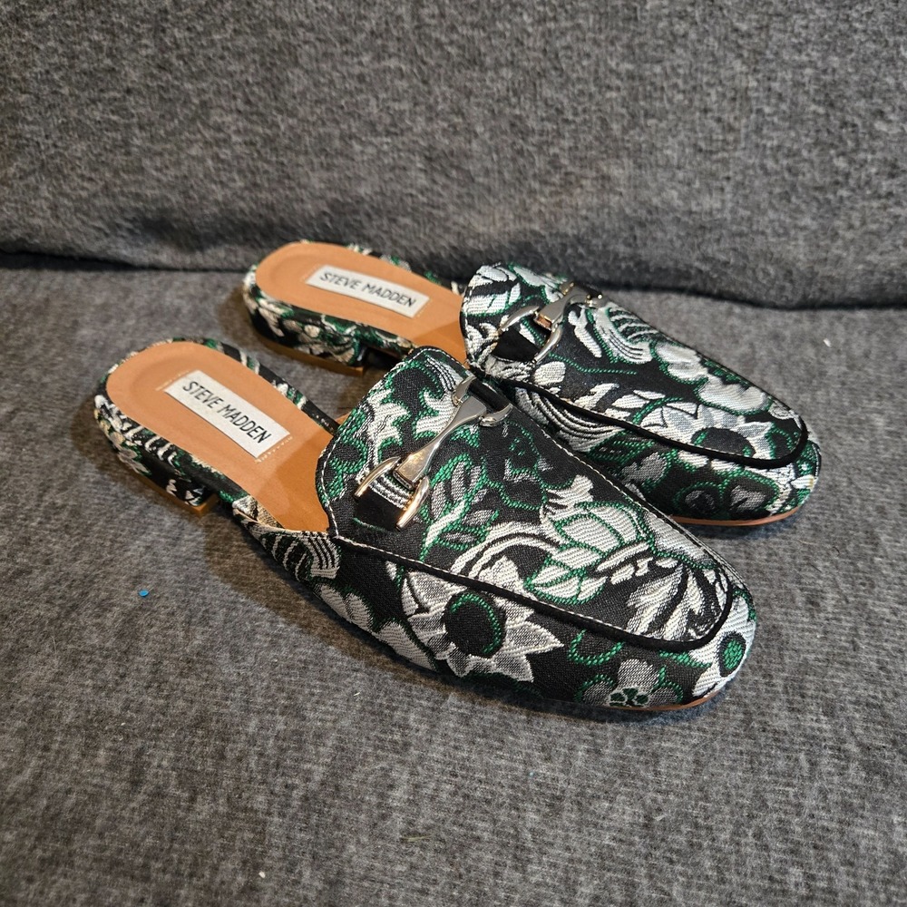 Steve Madden Women's Embroidered Floral Loafers Sz 8 Green Black